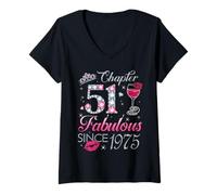 Womens Chapter 51 Fabulous Since 1975 51st Birthday Gift for Women V-Neck T-Shirt