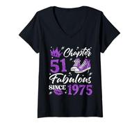 Womens Chapter 51 Fabulous Since 1975 51st Birthday Women Lady V-Neck T-Shirt