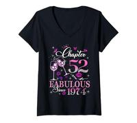 Womens Chapter 52 Fabulous EST 1974 52nd Birthday Queen Diamond V-Neck T-Shirt