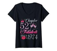 Womens Chapter 52 Fabulous Since 1974 52nd Birthday Gift for Women V-Neck T-Shirt