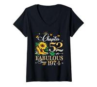Womens Chapter 52 Fabulous Since 1974 52nd Birthday Women Girls V-Neck T-Shirt