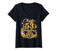 Women's Chapter 53 Fabulous Since 1973 Floral 53rd Birthday Women V-Neck T-Shirt