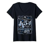 Womens Chapter 54 Fabulous Since 1971 54th Diamond Birthday Queen V-Neck T-Shirt