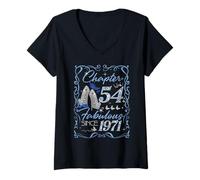 Womens Chapter 54 Fabulous Since 1971 54th Diamond Birthday Queen V-Neck T-Shirt