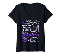 Womens Chapter 55 Fabulous Since 1971 55 Years Old Lady Girls V-Neck T-Shirt