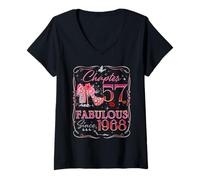 Womens Chapter 57 Fabulous Since 1968 Diamond Heels 57th Birthday V-Neck T-Shirt