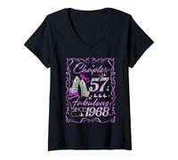 Womens Chapter 57 Fabulous Since 1968 Diamond Heels 57th Birthday V-Neck T-Shirt
