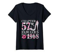 Womens Chapter 57 Fabulous Since 1968 Diamond Heels 57th Birthday V-Neck T-Shirt