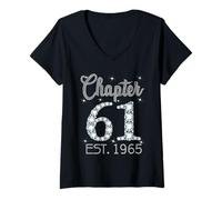 Womens Chapter 61 EST 1965 Happy 61st Birthday Girl Gift for Her V-Neck T-Shirt