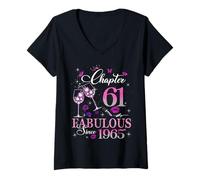 Womens Chapter 61 Fabulous EST 1965 61st Birthday Queen Diamond V-Neck T-Shirt