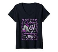 Womens Chapter 61 Fabulous Since 1964 Diamond Heels 61st Birthday V-Neck T-Shirt