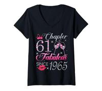 Womens Chapter 61 Fabulous Since 1965 61st Birthday Gift for Women V-Neck T-Shirt