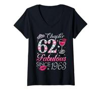 Womens Chapter 62 Fabulous Since 1963 62nd Birthday Gift For Women V-Neck T-Shirt