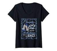 Womens Chapter 62 Fabulous Since 1963 62nd Diamond Birthday Queen V-Neck T-Shirt