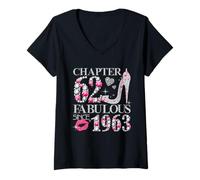 Womens Chapter 62 Fabulous Since 1963 Diamond Heels 62nd Birthday V-Neck T-Shirt