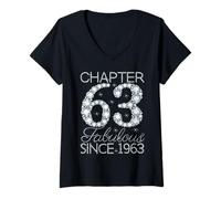 Womens Chapter 63 Fabulous Since 1963 Happy 63rd Birthday Girl Lady V-Neck T-Shirt