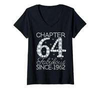 Womens Chapter 64 Fabulous Since 1962 Happy 64th Birthday Girl Lady V-Neck T-Shirt