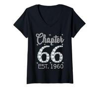 Womens Chapter 66 EST 1960 Happy 66Th Birthday Girl Gift for Her V-Neck T-Shirt