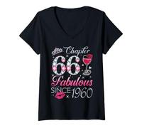 Womens Chapter 66 Fabulous Since 1960 66Th Birthday Gift for Women V-Neck T-Shirt