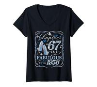 Womens Chapter 67 Fabulous Since 1958 67th Diamond Birthday Queen V-Neck T-Shirt