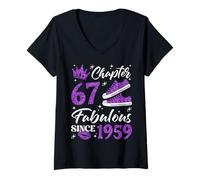 Womens Chapter 67 Fabulous Since 1959 67Th Birthday Women Lady V-Neck T-Shirt