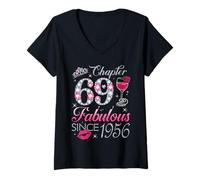 Womens Chapter 69 Fabulous Since 1956 69Th Birthday Gift For Women V-Neck T-Shirt
