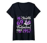 Womens Chapter 69 Fabulous Since 1957 69Th Birthday Women Lady V-Neck T-Shirt