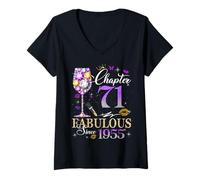 Womens Chapter 71 Fabulous Since 1955 71st Birthday Women Girls V-Neck T-Shirt
