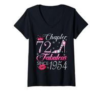 Womens Chapter 72 Fabulous Since 1954 72nd Birthday Gift for Women V-Neck T-Shirt
