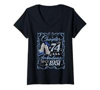 Womens Chapter 74 Fabulous Since 1951 74th Diamond Birthday Queen V-Neck T-Shirt