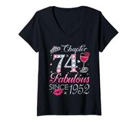 Womens Chapter 74 Fabulous Since 1952 74th Birthday Gift for Women V-Neck T-Shirt