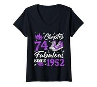 Womens Chapter 74 Fabulous Since 1952 74th Birthday Women Lady V-Neck T-Shirt