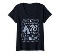 Womens Chapter 76 Fabulous Since 1949 76th Diamond Birthday Queen V-Neck T-Shirt