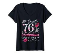 Womens Chapter 76 Fabulous Since 1950 76Th Birthday Gift for Women V-Neck T-Shirt