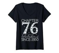 Womens Chapter 76 Fabulous Since 1950 Happy 76Th Birthday Girl Lady V-Neck T-Shirt