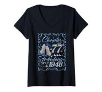 Womens Chapter 77 Fabulous Since 1948 77th Diamond Birthday Queen V-Neck T-Shirt