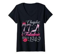 Womens Chapter 77 Fabulous Since 1949 77Th Birthday Gift for Women V-Neck T-Shirt