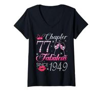 Womens Chapter 77 Fabulous Since 1949 77Th Birthday Gift for Women V-Neck T-Shirt