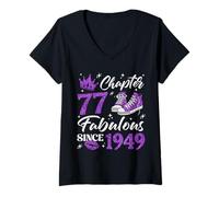Womens Chapter 77 Fabulous Since 1949 77Th Birthday Women Lady V-Neck T-Shirt