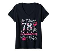 Womens Chapter 78 Fabulous Since 1948 78Th Birthday Gift for Women V-Neck T-Shirt