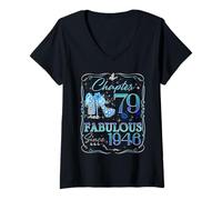 Womens Chapter 79 Fabulous Since 1946 Diamond Heels 79th Birthday V-Neck T-Shirt