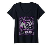 Womens Chapter 79 Fabulous Since 1946 Diamond Heels 79th Birthday V-Neck T-Shirt