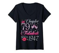 Womens Chapter 79 Fabulous Since 1947 79Th Birthday Gift for Women V-Neck T-Shirt