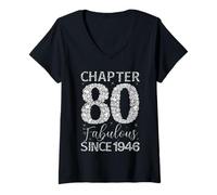 Womens Chapter 80 Fabulous Since 1946 Happy 80Th Birthday Girl Lady V-Neck T-Shirt