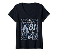 Womens Chapter 81 Fabulous Since 1944 81st Diamond Birthday Queen V-Neck T-Shirt