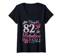 Womens Chapter 82 Fabulous Since 1944 82nd Birthday Gift for Women V-Neck T-Shirt