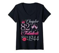Womens Chapter 82 Fabulous Since 1944 82nd Birthday Gift for Women V-Neck T-Shirt