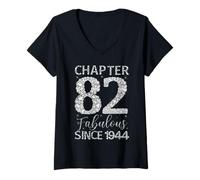 Womens Chapter 82 Fabulous Since 1944 Happy 82nd Birthday Girl Lady V-Neck T-Shirt