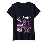 Womens Chapter 84 Fabulous Since 1942 84th Birthday Girl Lady V-Neck T-Shirt