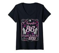 Womens Chapter 86 Fabulous Since 1939 86th Diamond Birthday Queen V-Neck T-Shirt